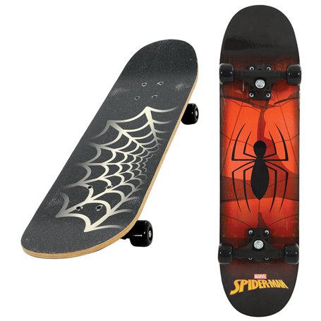 Spider Man Deluxe Skateboard pour Enfants débutants sous Licence Officielle Graphique Durable 7 Plis Roues en PVC Lisse offrant