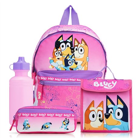 Bluey Sac à dos d'école 4 pièces pour filles avec sac à déjeuner