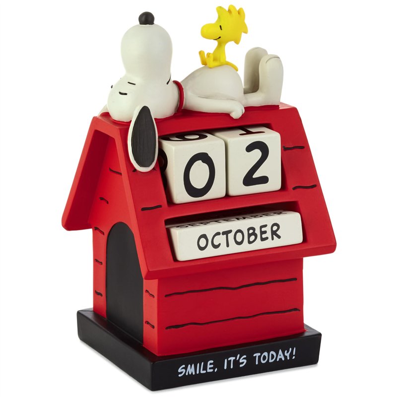 Calendrier Perpétuel Hallmark Snoopy & Woodstock - Niche Rouge Avec Blocs Amovibles