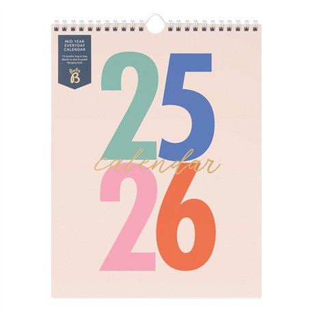 Busy B Calendrier mi-année - Planificateur académique - Août '25 à Août '26 - Multicolore - Vue mensuelle