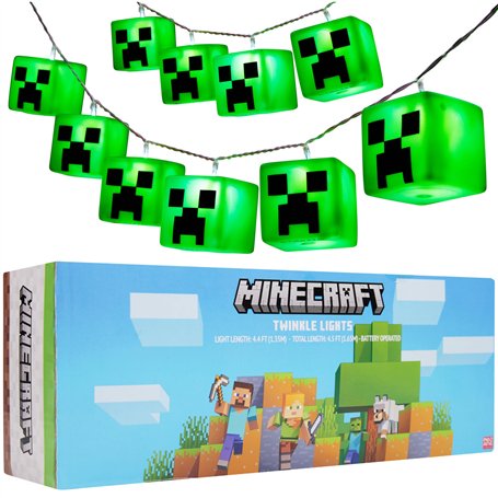 Minecraft Guirlande Lumineuse Creeper LED 165cm Guirlande Lumineuse à Piles Décoration Intérieure Gamer 2 Modes Déco Chambre Idé