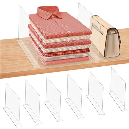 FNG8 Separateur Etagere Dressing en Acrylique Transparent [Lot de 6] - Amenagement Interieur Placard Vertical pour Chambre