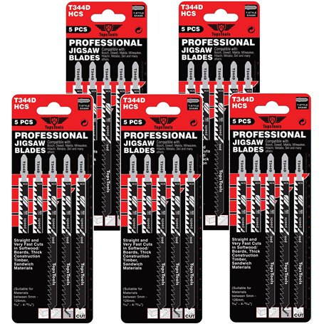 25 lames de scie sauteuse TopsTools JSTT344D_5 T344D 152 mm de long nettoyées et coupes rapides compatibles avec Bosch