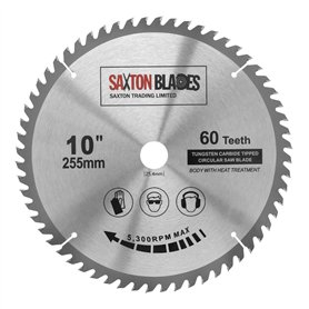 Saxton TCT Lame de scie à onglet circulaire à bois 255 mm x 60 dents x 25,4 mm alésage pour scies Evolution Rage Saxton TCT Lame de scie à onglet circulaire à bois 255 mm x 60 dents x 25