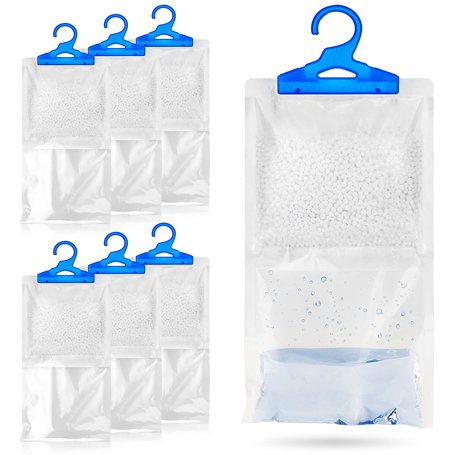 Lot de 6 sacs déshumidificateurs à suspendre pour armoire - 250 g chacun - Empêche l'humidité