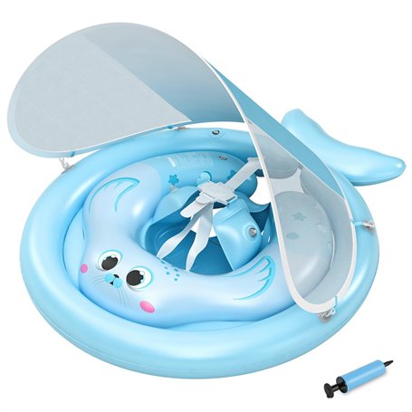 MYCARBON Bouée Bébé avec Pare Soleil Amovible Protection Solaire UPF 50+ Anti UV Bouée Piscine Bébé de 6 à 36 Mois