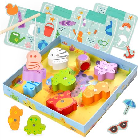 Nene Toys Jeu de Pêche Magnétique en Bois pour Enfants dès 2 Ans - Jouet Magnétique Ludique pour Tout-Petits de 2 3 Ans - Jeu Mo