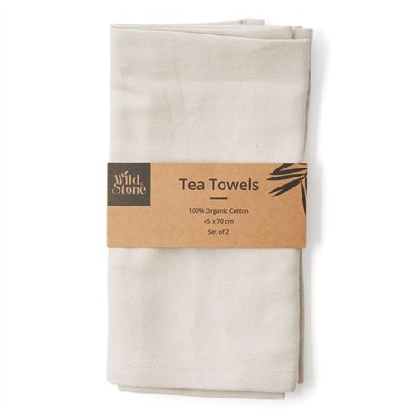 Wild & Stone | Lot de 2 torchons de cuisine en coton bio | Tissage à chevrons | ECRU/BEIGE