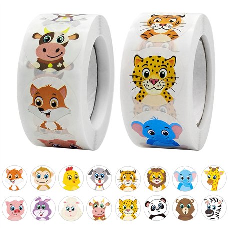 2 Rouleaux Stickers Animaux Ronds