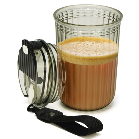 BELLE VOUS Gourde Cafe en Plastique Nervuré Noir Givré avec Couvercle - Tasse de Voyage 480 ml - Mug Voiture Réutilisable pour C