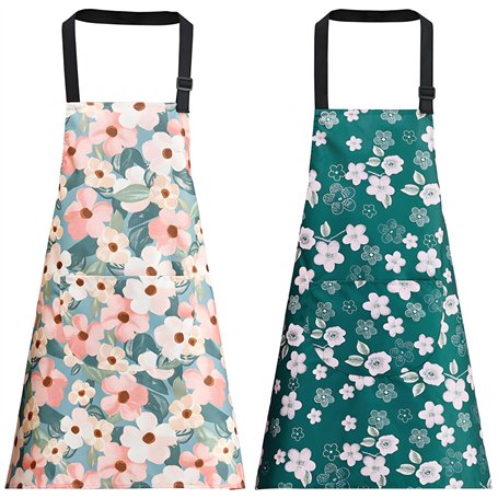 OWill 2 Pack Tabliers de Cuisine Femme Imperméable Tablier Réglable avec Poches pour Cuisine