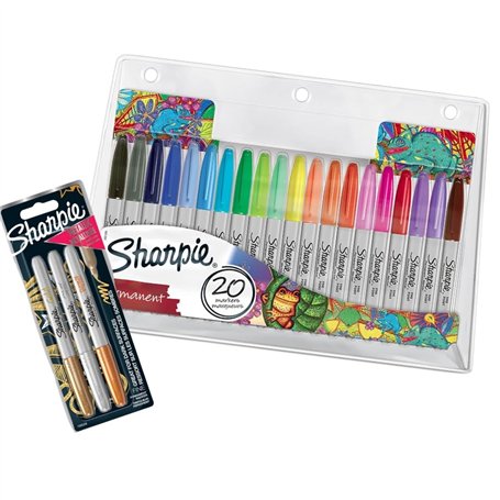 Sharpie Ensemble de marqueurs permanents Assortiment de couleurs exclusif et couleurs métalliques assorties | Pointe fine | 20 u