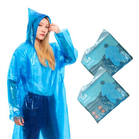 G4GADGET Poncho de pluie en plastique bleu – Imperméable et réutilisable pour adulte – Poncho d'urgence léger et portable pour h