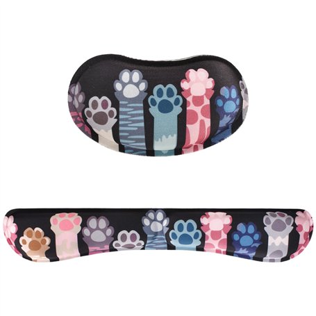 Set Repose-Poignet et Tapis de Souris Patte de Chat – Coussin Ergonomique en Mousse Mémoire avec Base Anti-Dérapante
