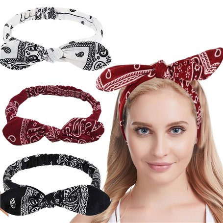Culinavog Lot de 3 Bandeau élastique – Style Bohème et Rétro avec Nœud