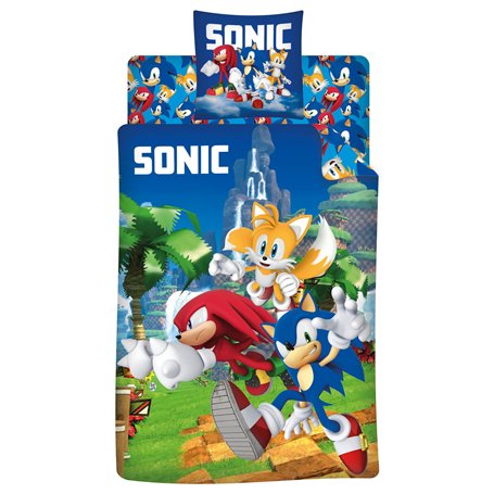 Aymax Parure de lit 3 Pièces Sonic - Housse de Couette 140x200 cm + Taie d'oreiller 63x63 cm + Drap-Housse Assorti 90x190 cm