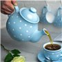 City to Cottage | Service à thé | bleu ciel à pois blancs en céramique fait et peint à la main | grande théière 1,7L 4-6 tasses,