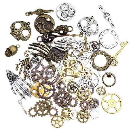 DXLing 76 Pièces Steampunk Engrenages en Métal Pendentif Cogs Grammes Steampunk D'Horloge Argenté Bronze Antique Engrenages Pend
