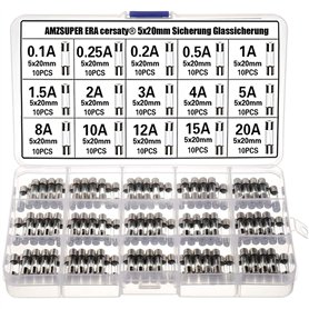 Fusible Verre 5x20mm DiversKit Fast Blow Fusibles 15 Valeurs 0,1A 0,25 A 0,2 A 0,5 A 1,5 A 2A 3A 4A 5 A 8 A 10 A 12 A 15 A 20 A/ Fusible Verre 5x20mm DiversKit Fast Blow Fusibles 15 Valeurs 0