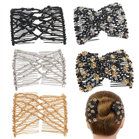 besbomig 5 Pièces Peignes à Cheveux Perles Extensible Pinces à Cheveux Barrettes Cheveux élastiques Peigne Élégant épingles à Ch