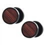 2 Noir Cercle Boucles d'oreilles avec Bois Homme Femme - Bouchon Jauge Faux Cheater Fake Gauges Plugs - Acier 1 Paire 01(-)