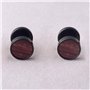 2 Noir Cercle Boucles d'oreilles avec Bois Homme Femme - Bouchon Jauge Faux Cheater Fake Gauges Plugs - Acier 1 Paire 01(-)