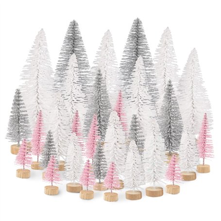 30Pcs Miniatures Décoration Noël Mini Sapin Artificielles Arbre Paillettes Centre Table Ornements 3 Couleurs Cadeau pour la Fête