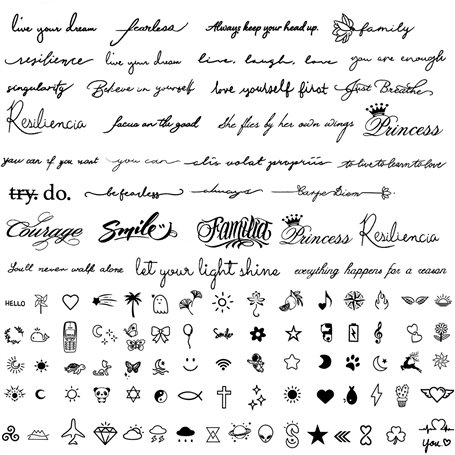 7 Feuilles Tatouages Temporaires Tatouages Semi-Permanents Citation en Lettre Tatouage Imperméable Durée de 1-2 Semaines pour Fe