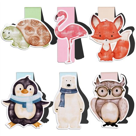 6PCS Marque-pages Magnétiques Signets Animaux Marque-page pour Bricolage Décoratif Papeterie Artisanat École Cadeau