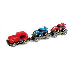 Jouet Hape Petit Train de Transport de Voiture de Course pour Circuit Train Bois - Jeu pour Enfant dès 3 Ans - Compatible avec L