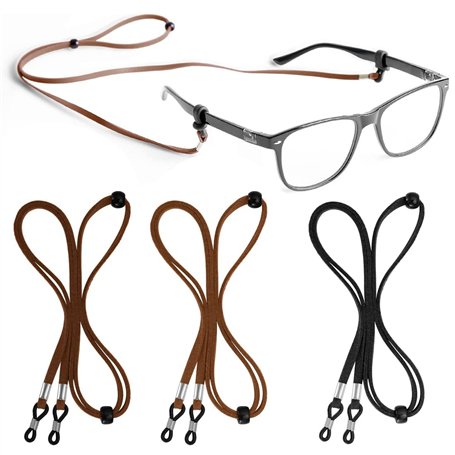 LIUJZZJ 3 Pièces Sangle de Lunettes Faux Cuir pour Lunette Cordons Homme Femme Fils Lunettes Sangle de Lunettes Chaine Lunette C