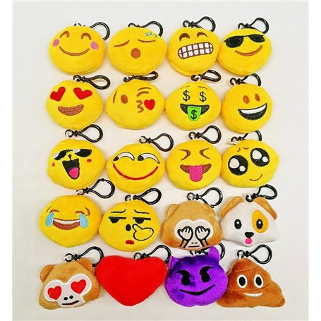 CHSYOO 20 pcs Mini Emoji Porte-clés Diamètre 5 cm Smileys En Peluche Oreiller Style Sac pendentif