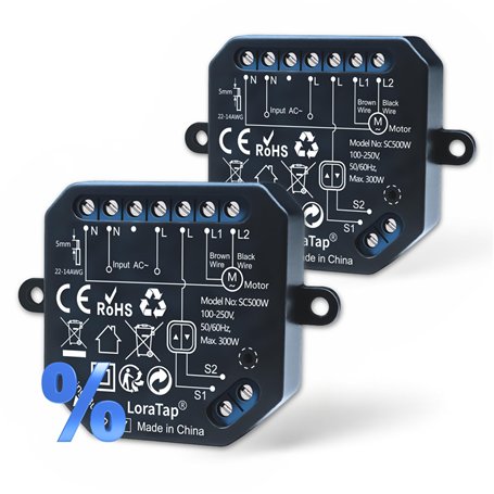 LoraTap Lot de 2 modules de volet roulant Wi-Fi pour volets roulants électriques