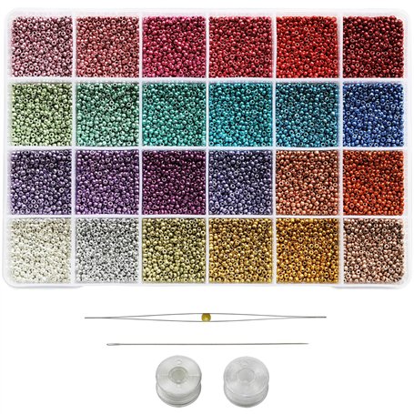 Bala&Fillic Lot de 11/0 petites perles de verre à enfiler pour boucles d'oreilles - 14 400 pièces dans une boîte