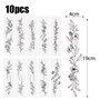 10Pcs Tatouage Temporaire Plante Noire Vigne Fleur Autocollant Tatouage Ephémère Etanche pour Femme