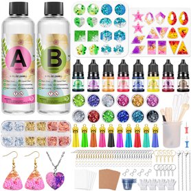 JIDJIX 400ml Kit Resine Epoxy Transparente Complet Débutant avec Moule, Colorant, Paillettes, pour Fabrication de Bijoux, Boucle JIDJIX 400ml Kit Resine Epoxy Transparente Complet Débutant avec Moule