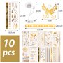10 Feuilles Tatouage Temporaire Doré Argenté Faux Tatouage Ephémère Etanche Cadeau pour Femme Fille