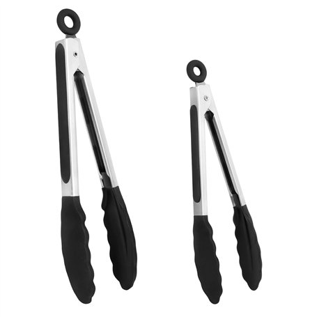 SULOLI 2pcs Pince de Cuisine Pince Alimentaire en Acier Inoxydable Noir-27cm+21cm