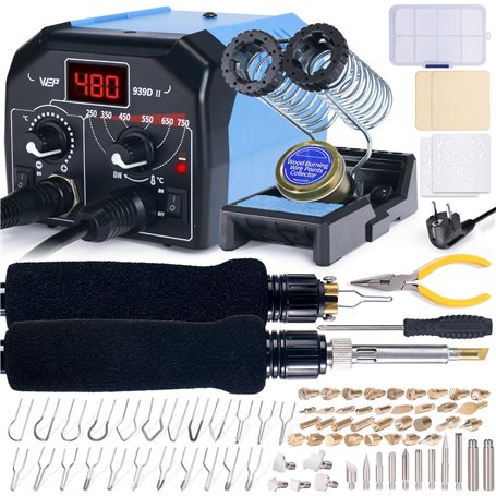 WEP 939D-II Kit de pyrogravure 2-en-1 86-en-1 avec 51 pointes