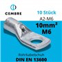 Lot de 10 cosses tubulaires Cembre A2-M6 10 mm² M6 I Cosse de câble en cuivre non isolée | Jeu de cosses à anneau | Borne de con