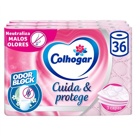 Colhogar Lot de 36 rouleaux de papier toilette 3 x 12 cm avec technologie Odor Block
