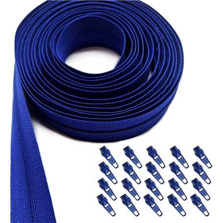 KGS Fermeture éclair Yard | Rouleau de fermeture éclair en nylon | 4 yards et 20 curseurs (bleu roi)