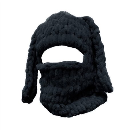 Mauqfra Cagoule exposée pour le visage - Bonnet tricoté avec oreilles de lapin - Bonnet tricoté moelleux pour l'hiver - Oreilles