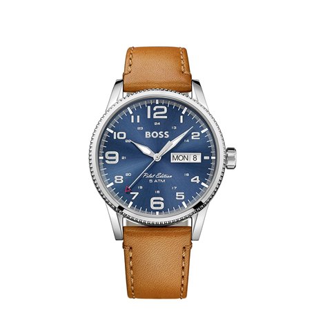 BOSS Montre Analogique À Quartz Pour Homme Avec Bracelet En Cuir Marron Clair - 1513331 - Bleu