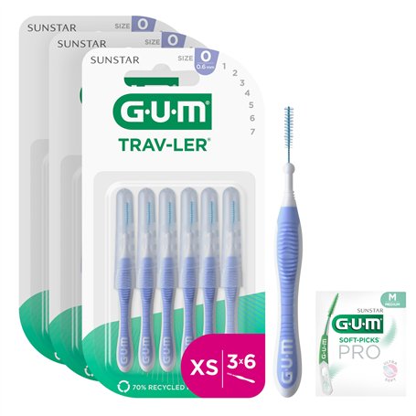 GUM TRAV-LER brossettes interdentaires | nettoyage en profondeur entre les dents | manche pliable | élimination de la plaque den