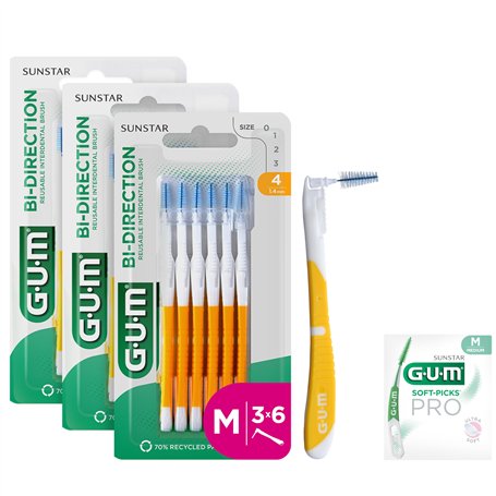 GUM BI-DIRECTION Brossettes interdentaires orientables en 2 positions | Positionnement à 90° | Nettoyage des dents et éliminatio
