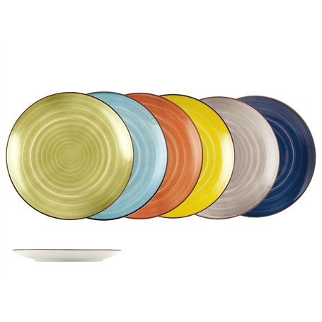 H&h set 12 piatti piani caribe in stoneware colori assortiti cm 26