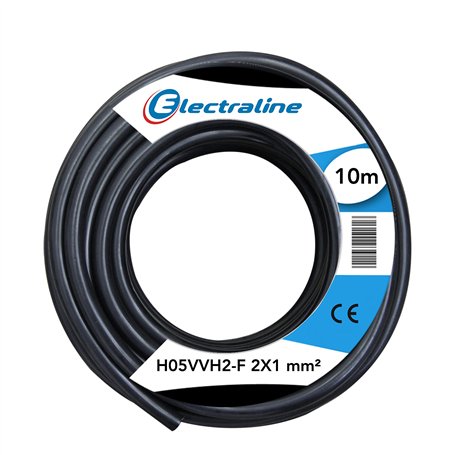 Electraline 10981 Couronne de Cable H03 VVH2-F 2X1 10M Noir