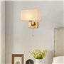 JHYPVII Applique Murale Doré Lot de 2 avec Interrupteur à Tirette Lampe Murale Chambre avec Abat-Jour en Tissu Luminaire Mural I