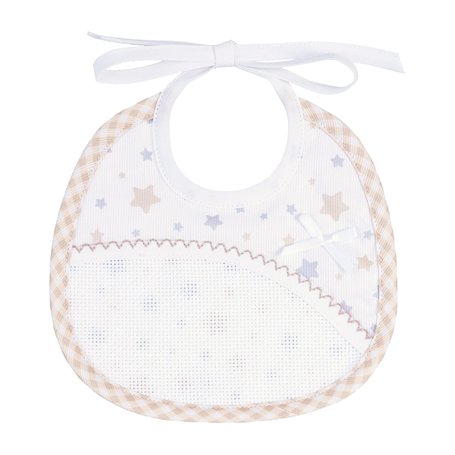 Filet - Bavoir bébé en Coton Piquet imprimé Etoiles Pochette en tissu Aïda à broder | Dim. 18x18 cm | Fabriqué en Italie